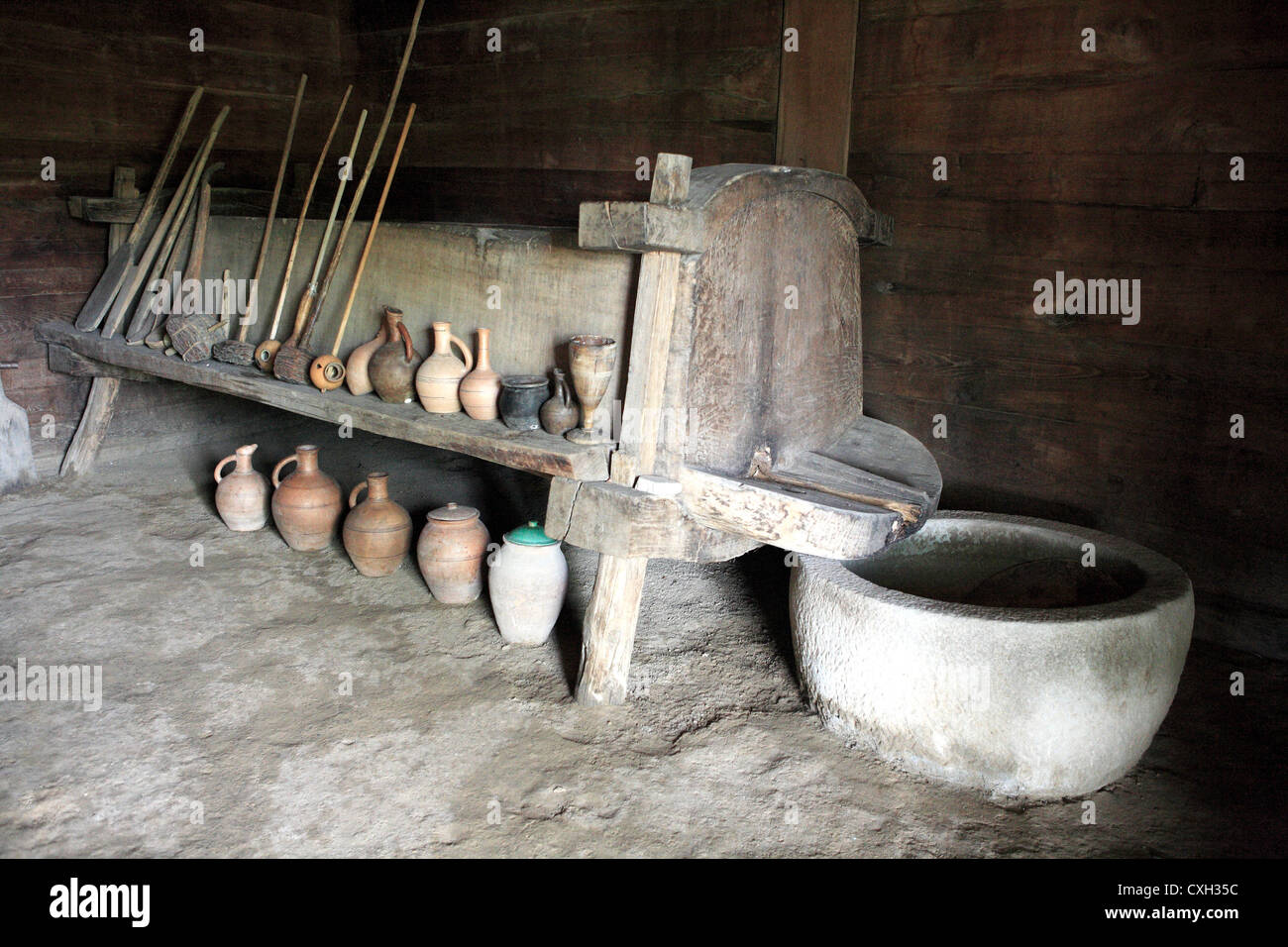 Interior of old house, Open Air Museum of Ethnography, Tbilisi, Georgia Stock Photo