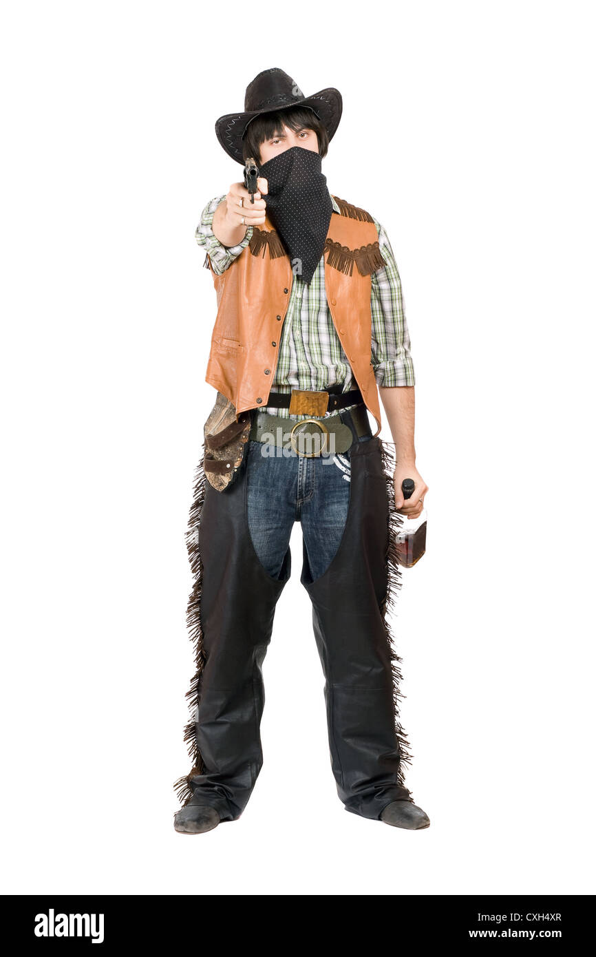 Cowboy with a gun and bottle Stock Photo Alamy