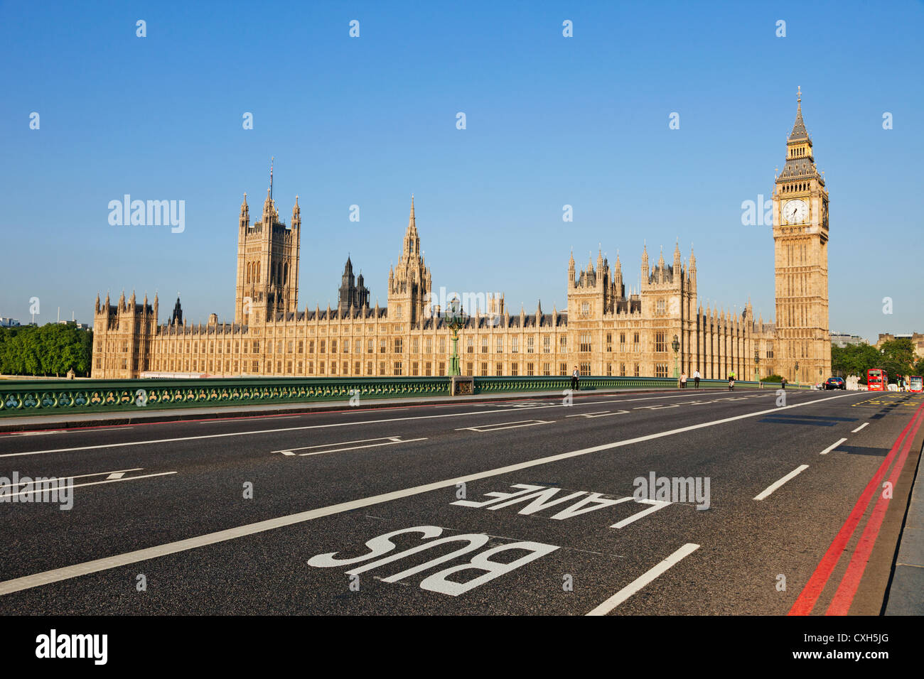 England, London, Westminster, Big Ben and Westminster Bridge Stock Photo