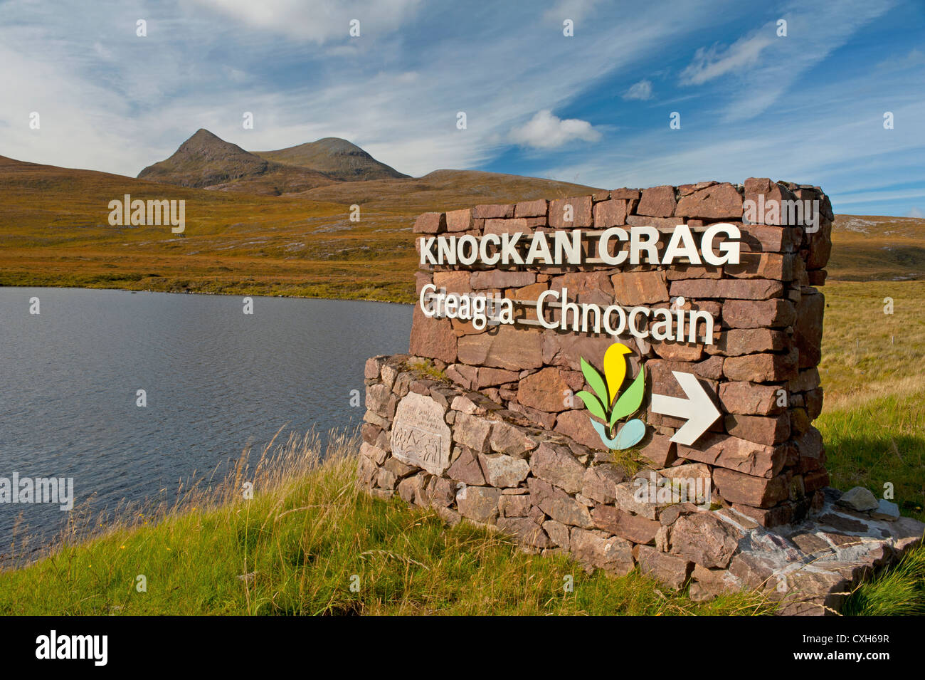 The Geological Crag sign at Knockan, in Wester Ross. Scotland.   SCO 8562 Stock Photo