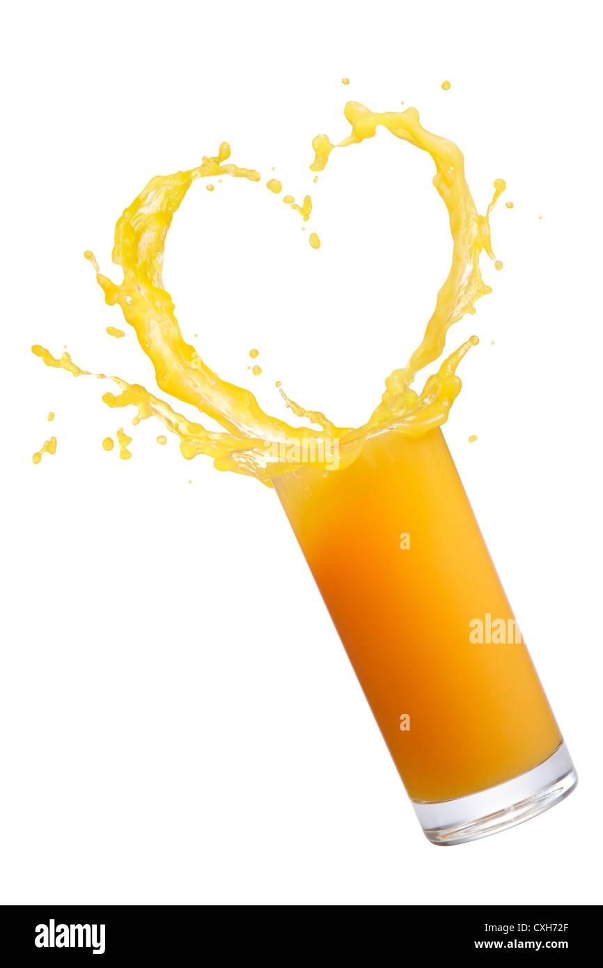 orange juice with heart shape splash isolated on white Stock Photo Alamy