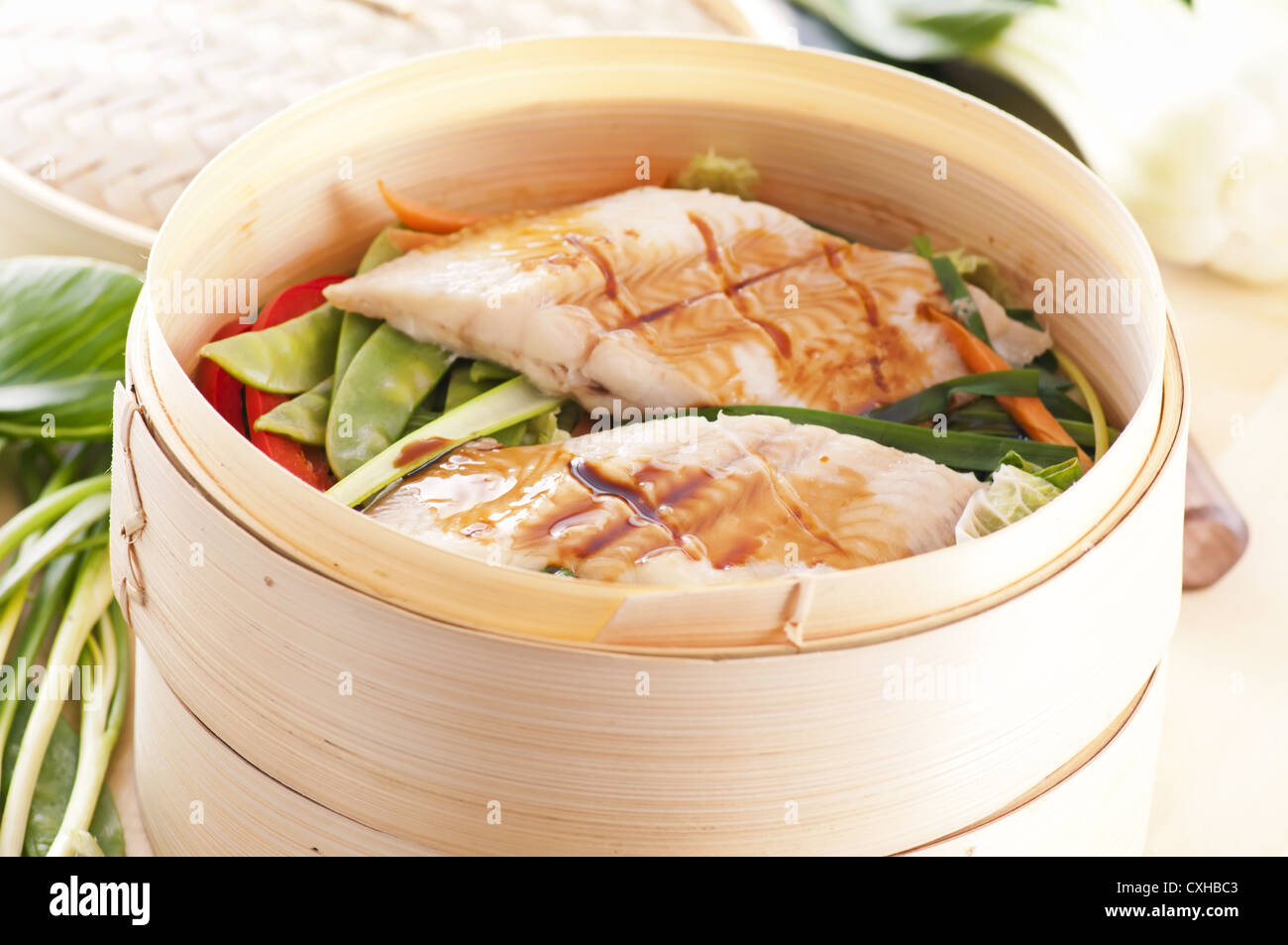 Fish with vegetables steamed Stock Photo