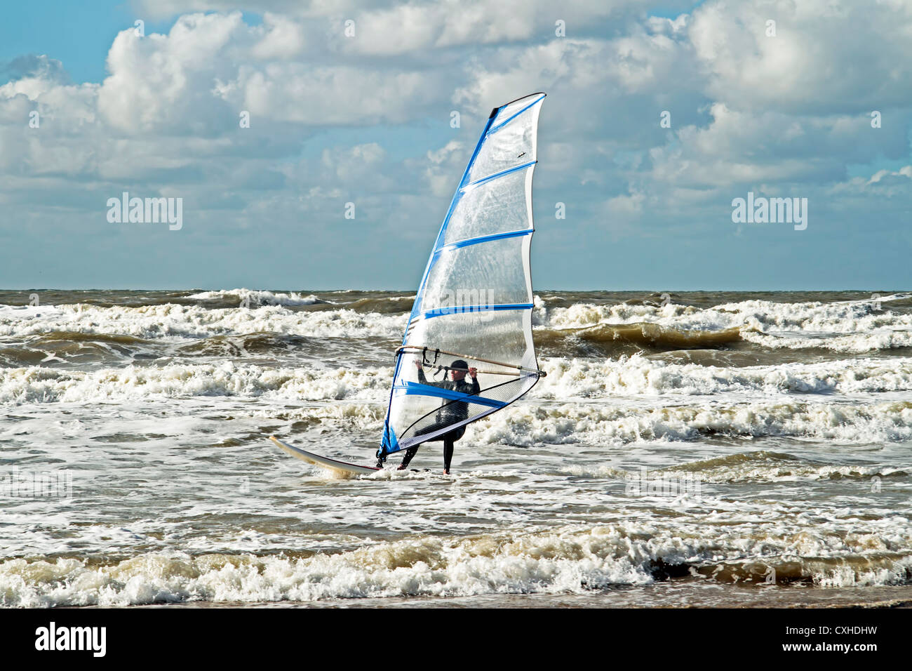 Windsurfing on the north sea in the Netherlands Stock Photo Alamy