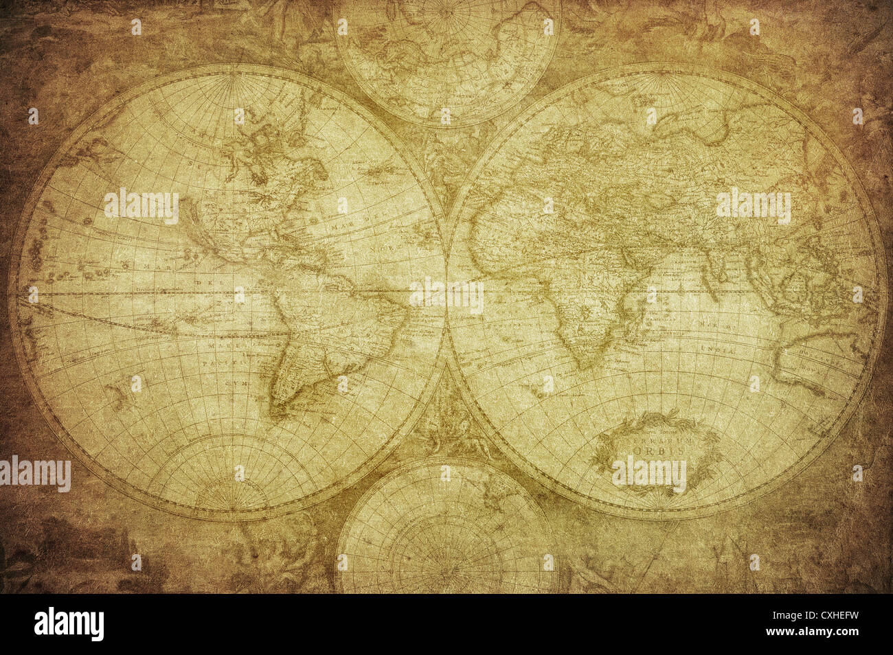 vintage map of the world 1675 Stock Photo