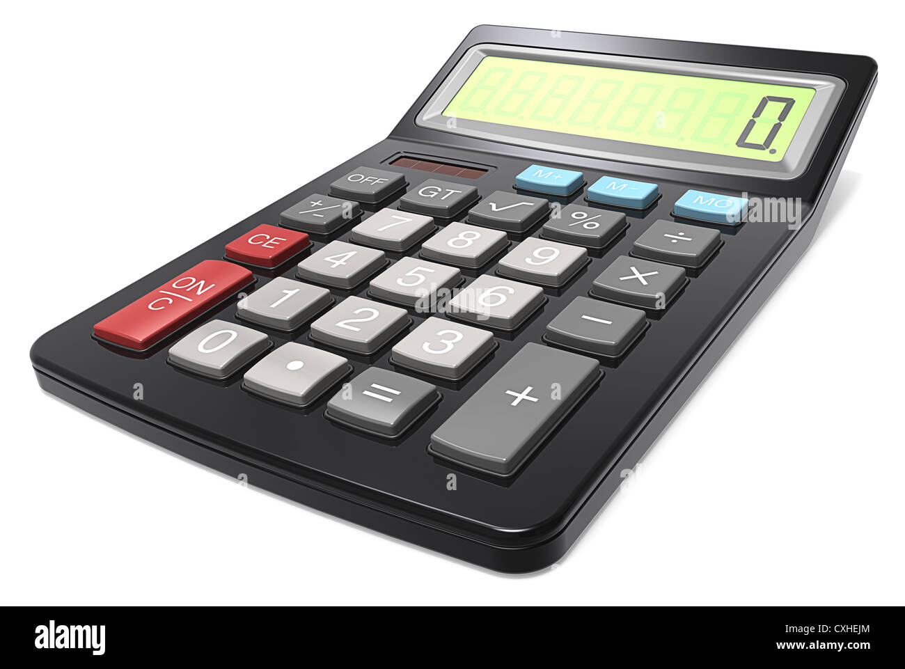 Black Calculator. Classic Black Calculator on white background. Stock Photo