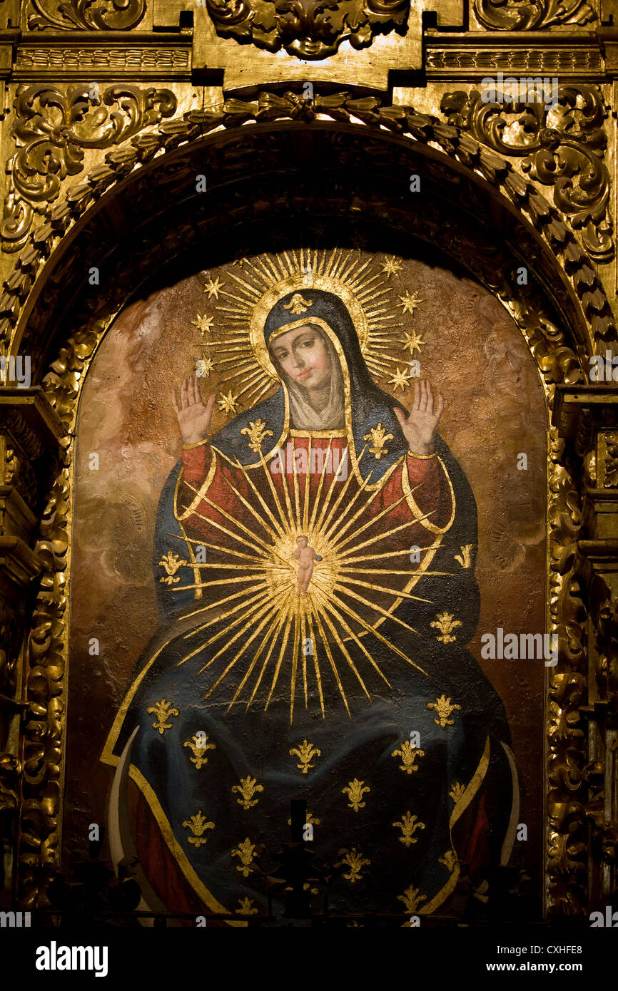 Old historic image of Saint Mary (Mother Mary, Virgin Mary), mother of Jesus Christ inside Mezquita Cathedral, Cordoba, Spain. Stock Photo