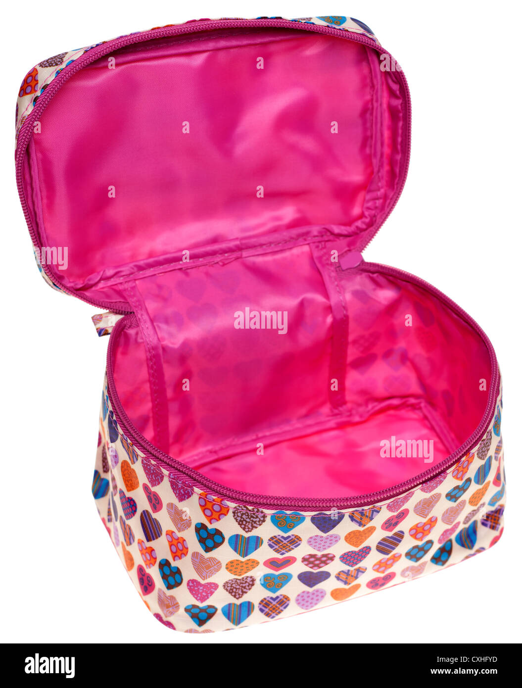 Plastic lined patterned pink vanity zipped bag Stock Photo