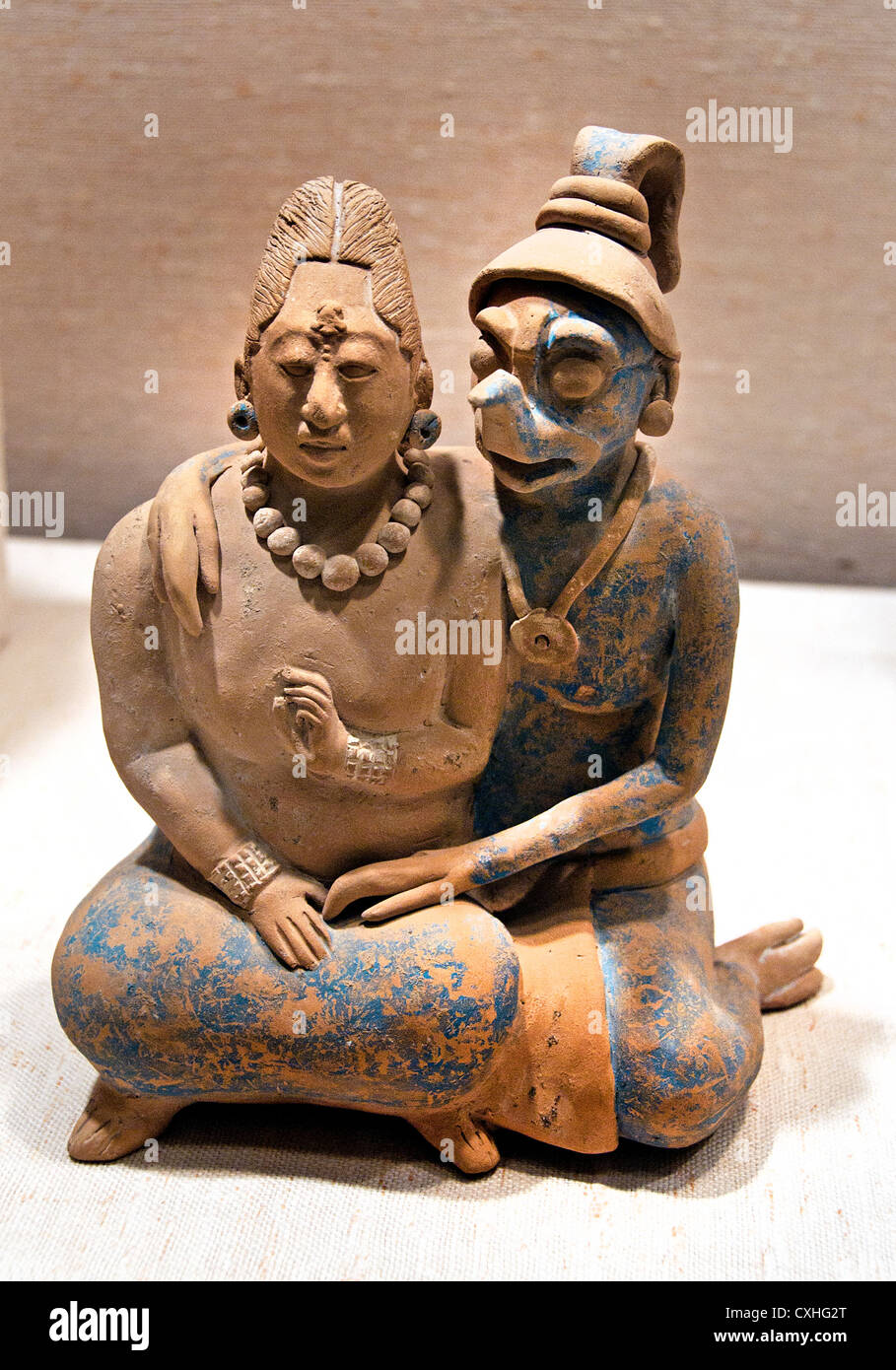 Couple with Anthropomorphic Deity  Maya Mexico Mesoamerica  7th - 9th Century Ceramic Stock Photo
