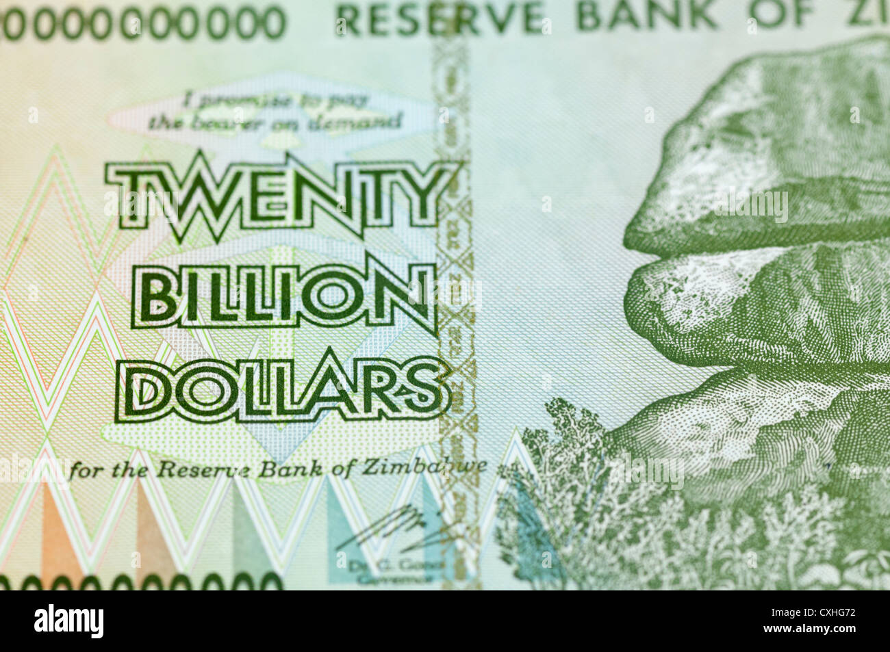 Zimbabwian twenty billion (20,000,000,000) banknote caused by hyperinflation Stock Photo