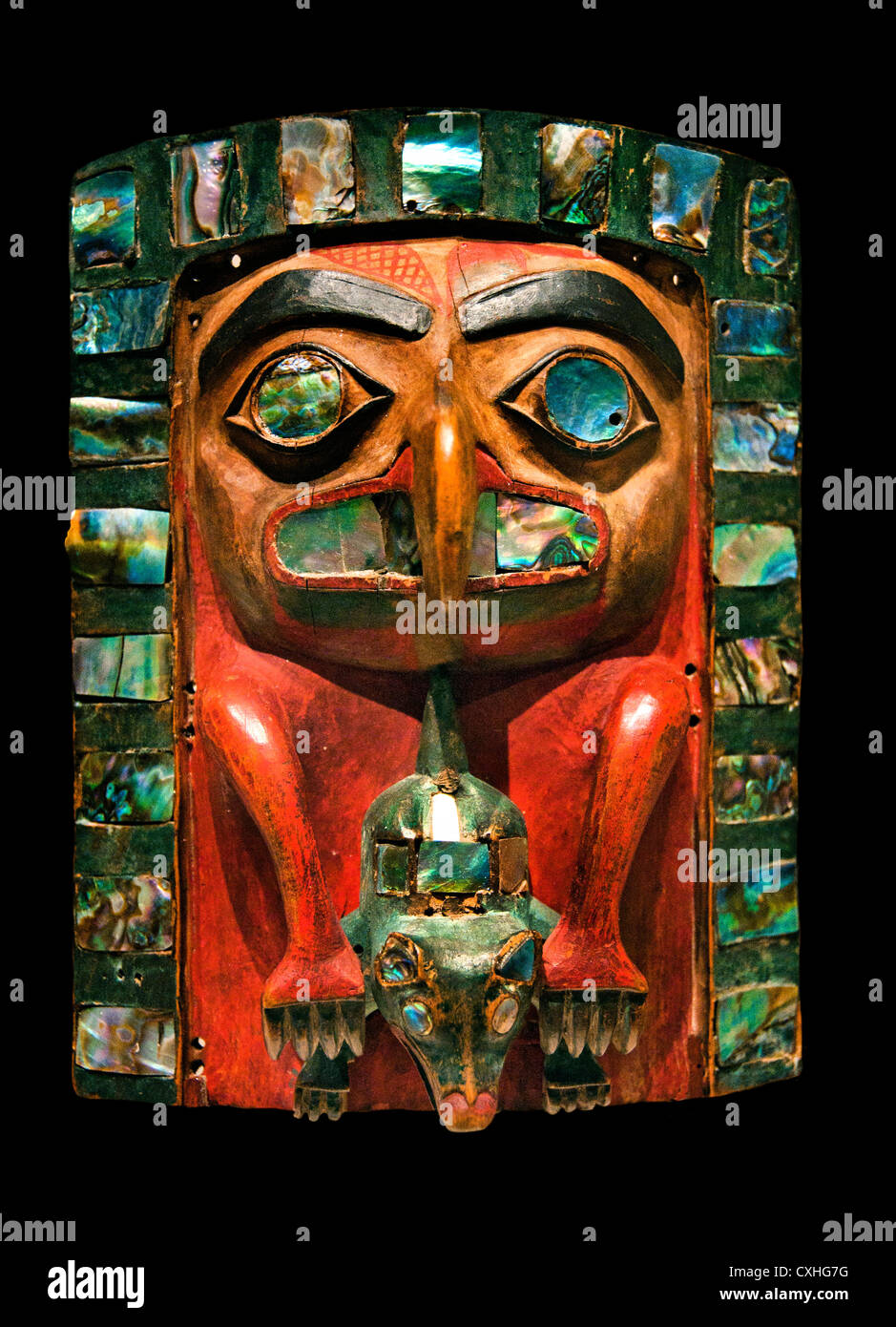 Tsimshian Headdress Frontlet 1880–1900  Canada British Columbia Wood paint, shell 18.3 cm Stock Photo