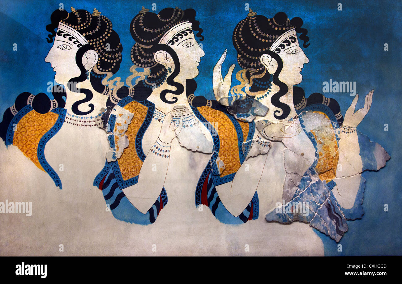 Ladies in Blue Late Minoan IB Date: ca. 1525-1450 B.C. Crete Greece Reproduction by Emile Gilliéron 1906 Stock Photo