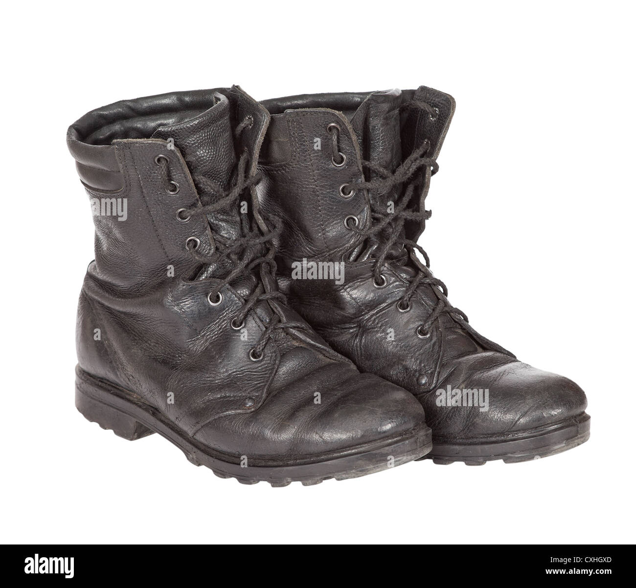 Old army boots isolated on white background Stock Photo - Alamy