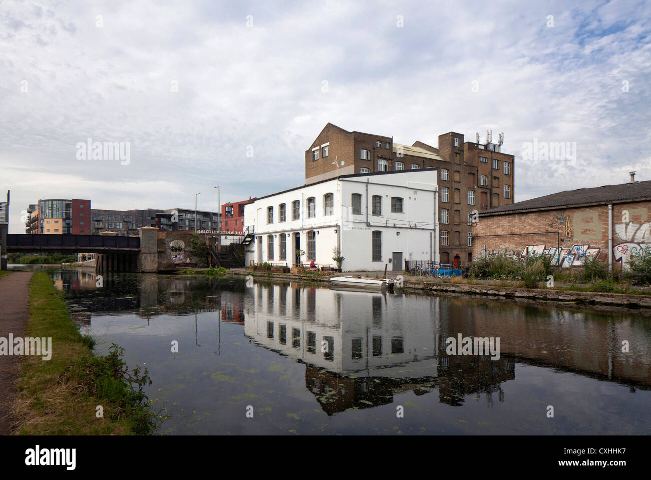 White Building, London, United Kingdom. Architect: David Kohn Architects, 2012. View from across the canal. Stock Photo