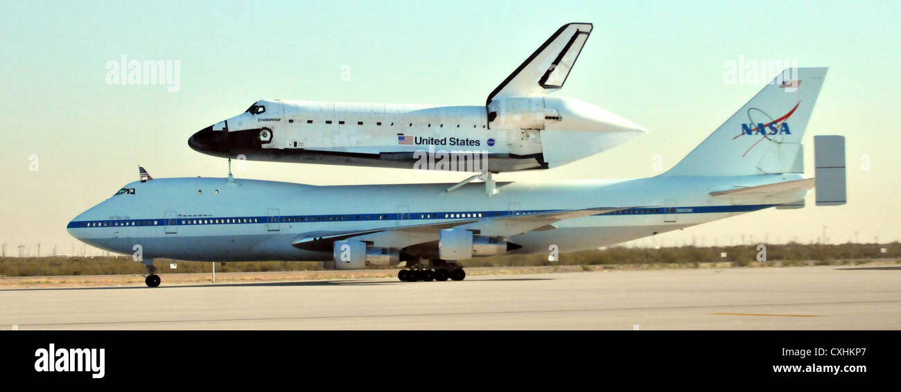 NASA's Space Shuttle Endeavour, perched atop a modified Boeing 747100