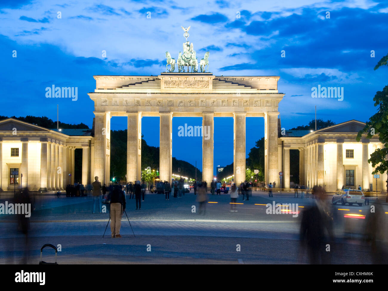 night scene Brandenburg Gate lit with lights Berlin Germany Europe Stock Photo