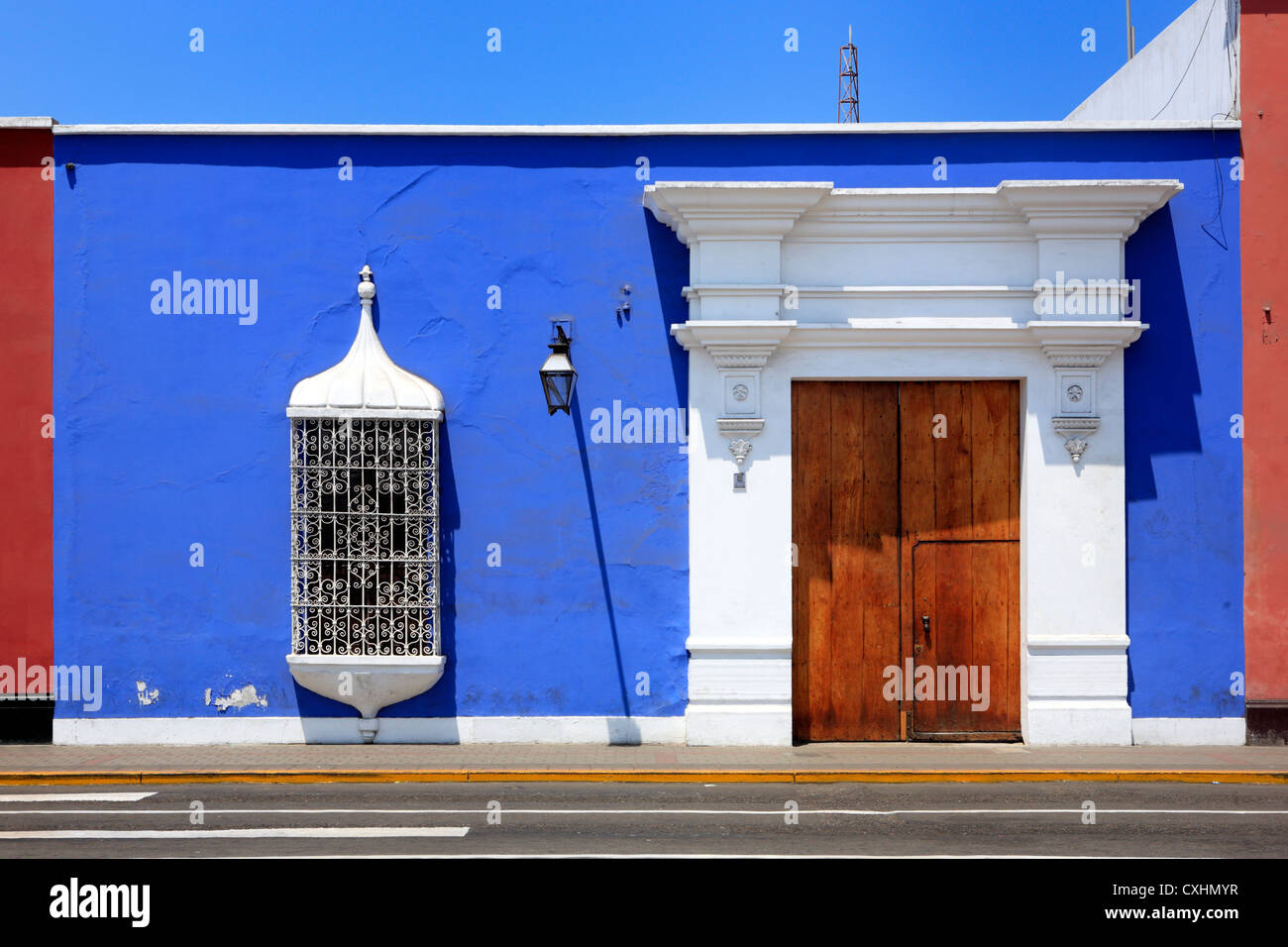 Colonial buildings, Plaza de Armaz, Trujillo, Peru Stock Photo