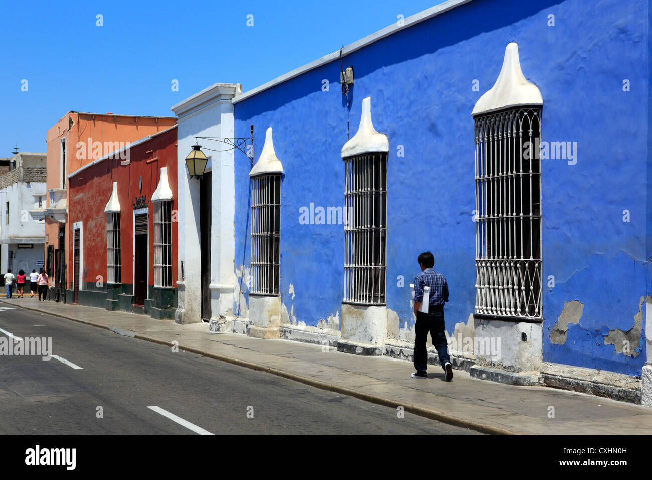 Colonial buildings, Plaza de Armaz, Trujillo, Peru Stock Photo