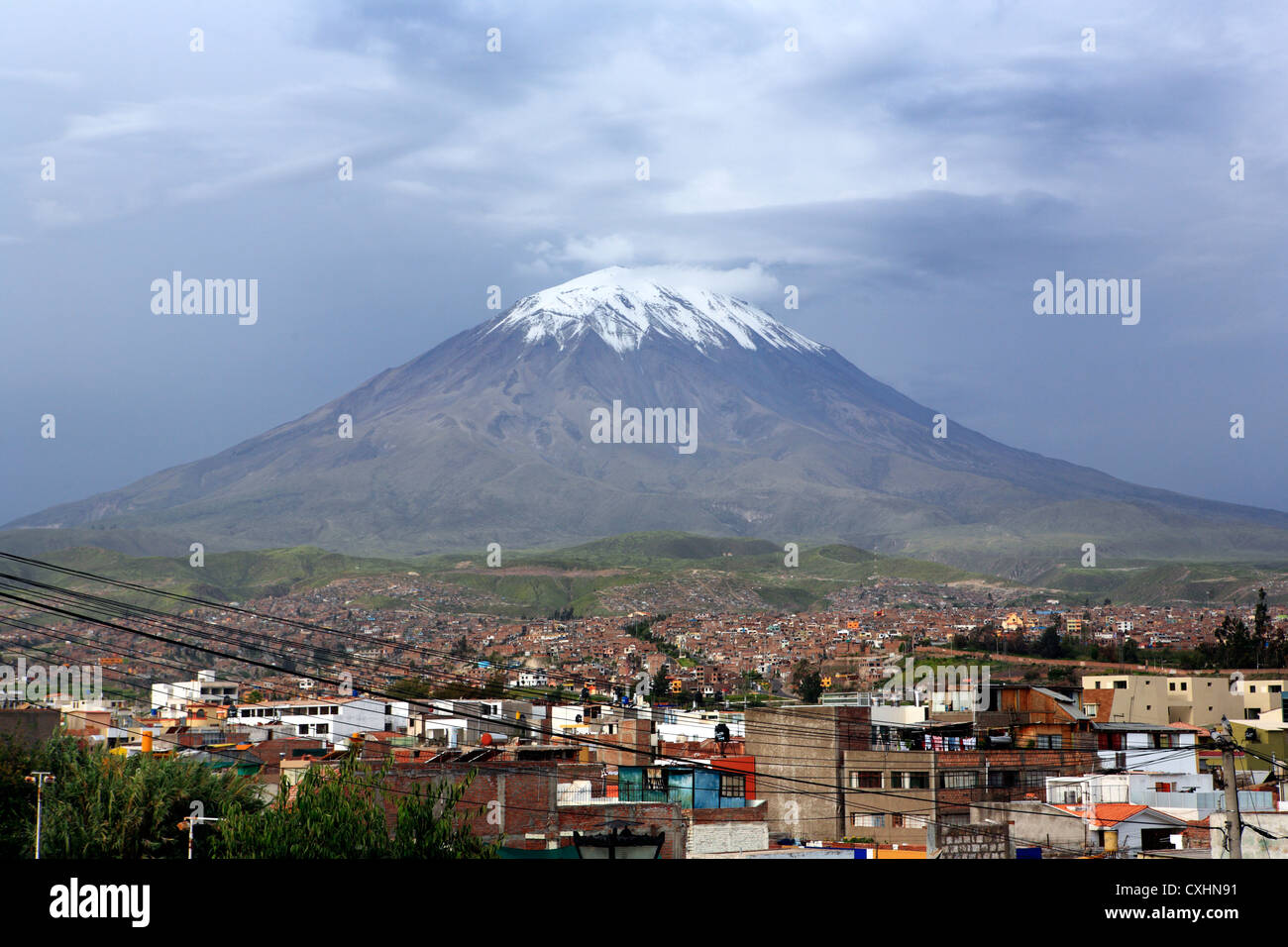 Volcano El Misti, view from Yanahuara, Arequipa, Peru Stock Photo