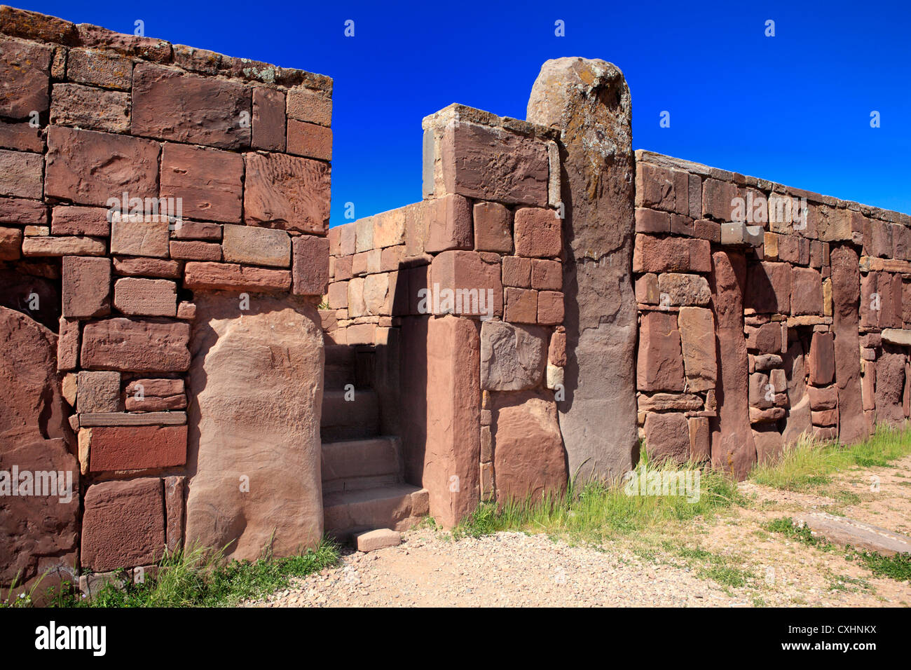 Temple Kalasasaya, Tiwanaku, Pre-Columbian archaeological site, Columbia Stock Photo