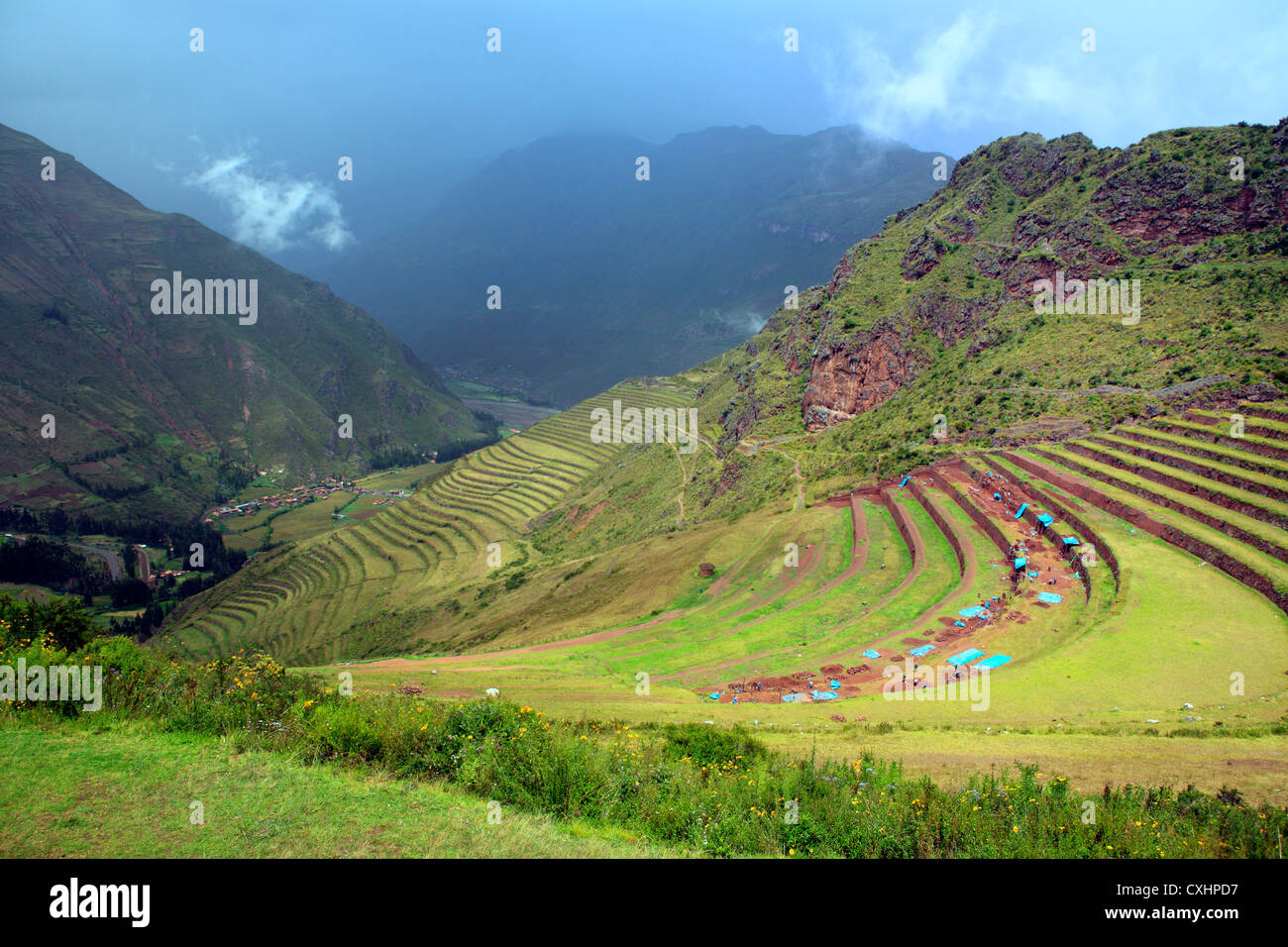 Pisac, archaeological site, Sacred valley, Cuzco, Peru Stock Photo