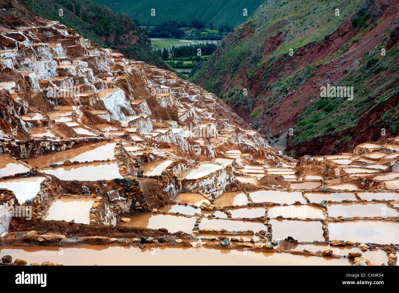 Salt pans of Salinas, near Urubamba, Sacred valley, Arequipa, Peru Stock Photo