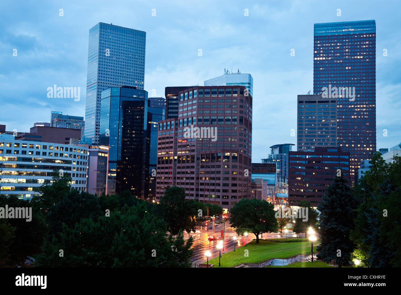 Rainy evening in downtown of Denver Stock Photo Alamy