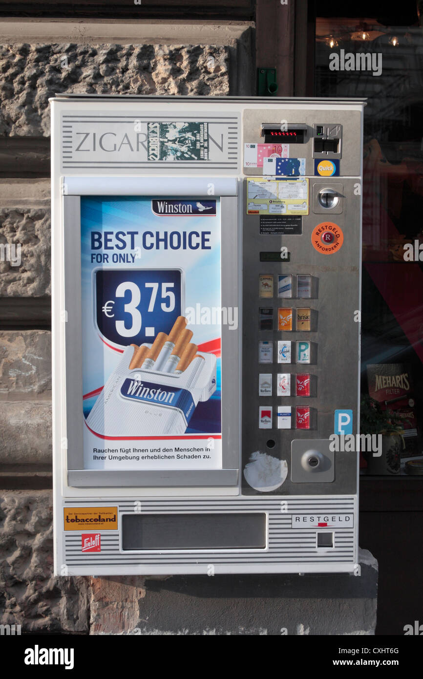 A common sight in Austria, a street wall mounted cigarette vending