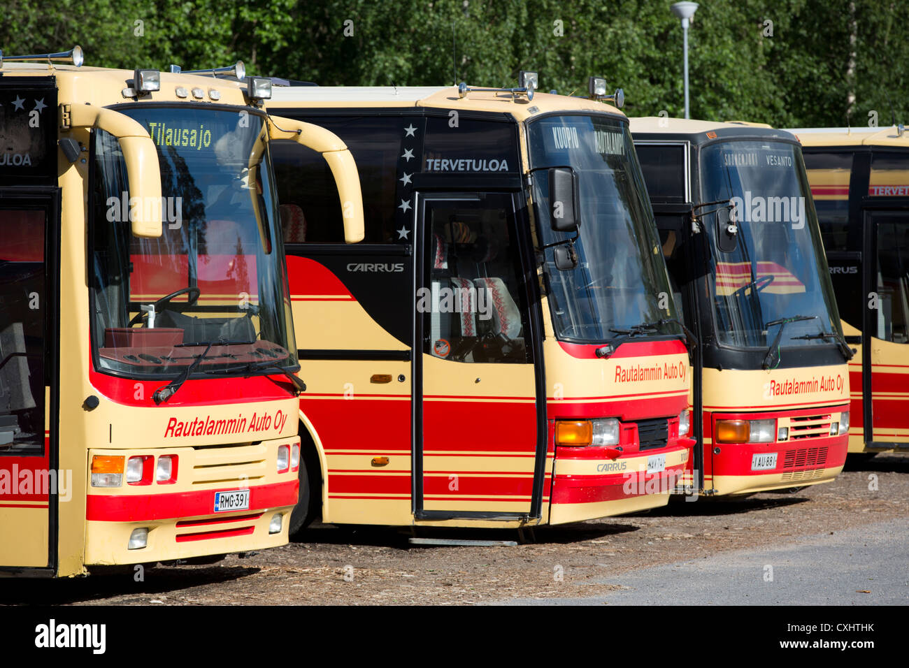 Finnish buses at bus depot , Finland Stock Photo