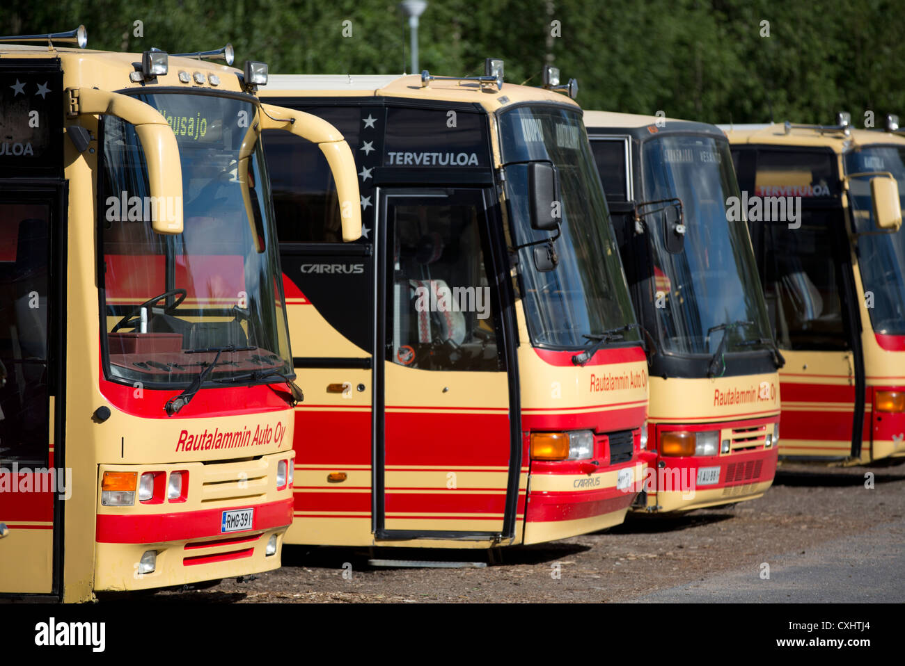 Finnish buses at bus depot , Finland Stock Photo
