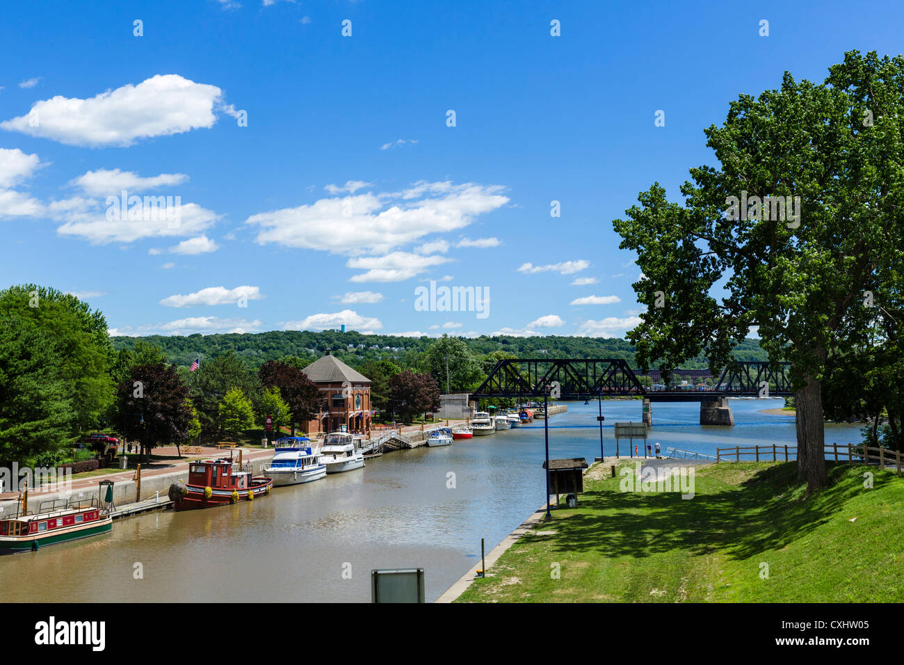View over the start of the Erie Canal by Lock No 2, Waterford, near Albany, New York State, USA Stock Photo