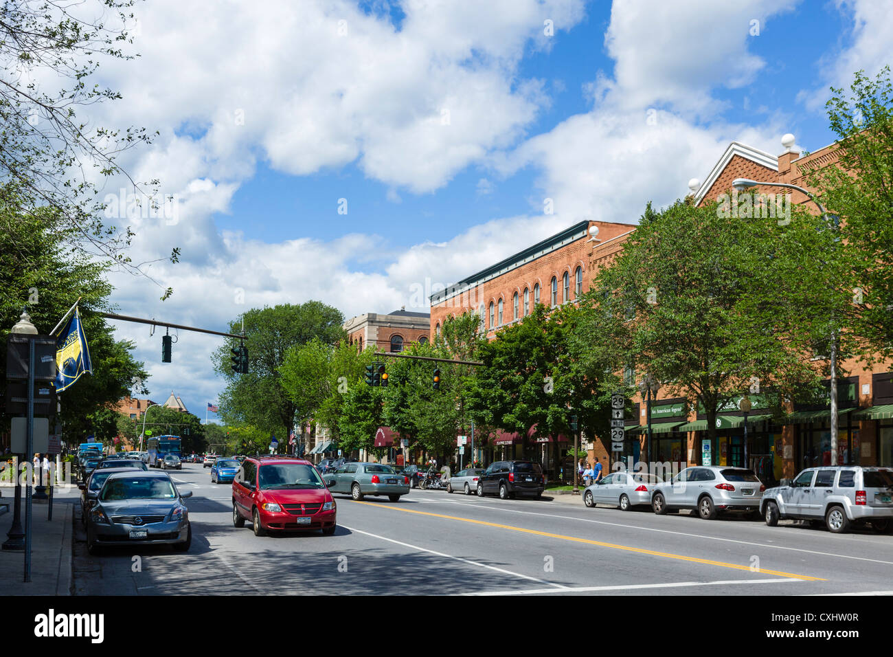 Historic buildings on Broadway in downtown Saratoga Springs, New York State, USA Stock Photo