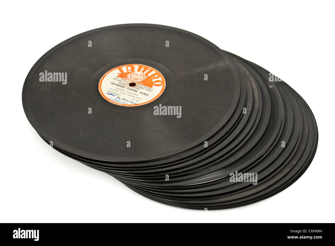 Pile of old 78rpm records Stock Photo