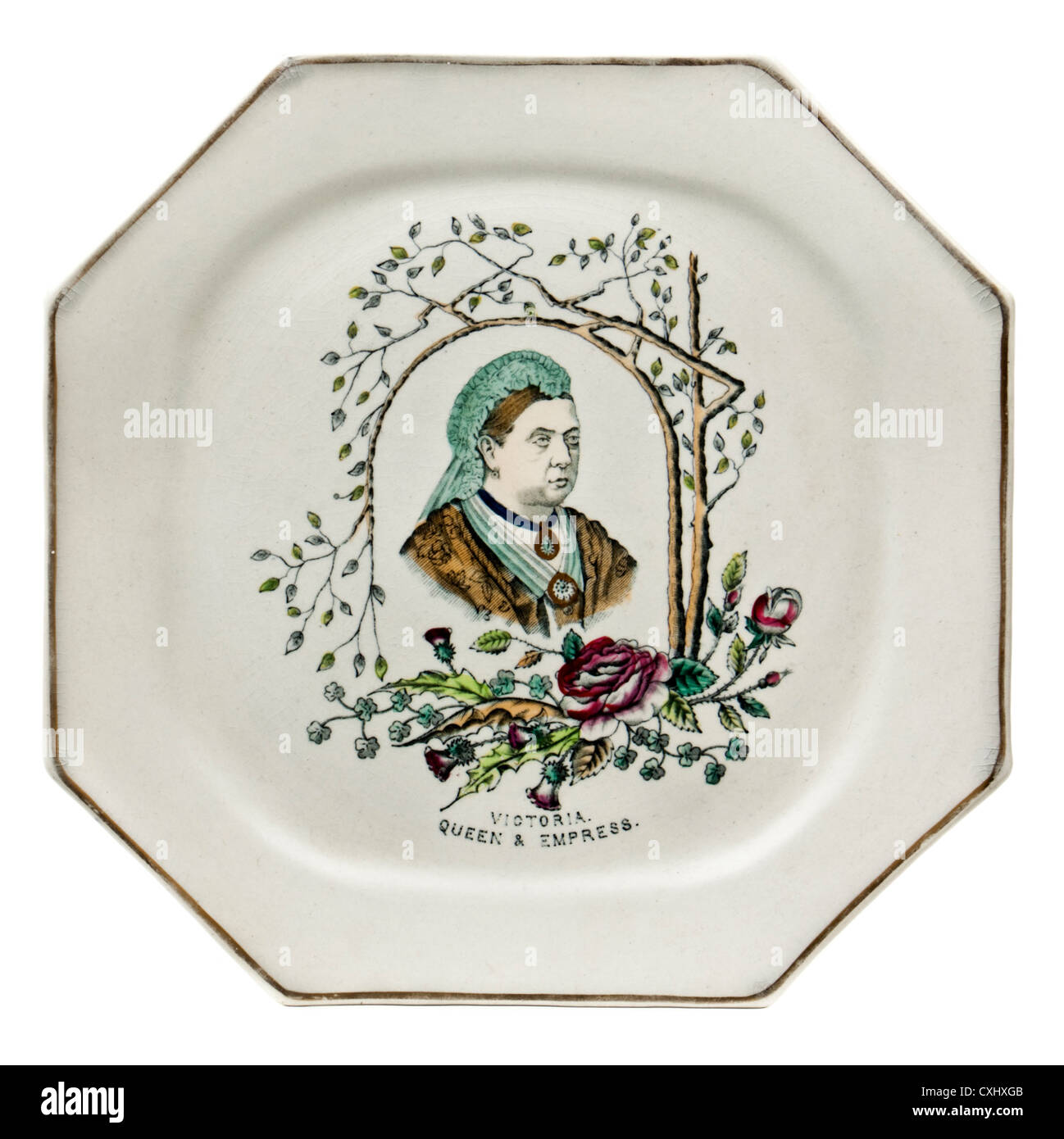 1876 antique 'Victoria, Queen & Empress' ironstone plate, commemorating Queen Victoria assuming the title 'Empress of India' Stock Photo
