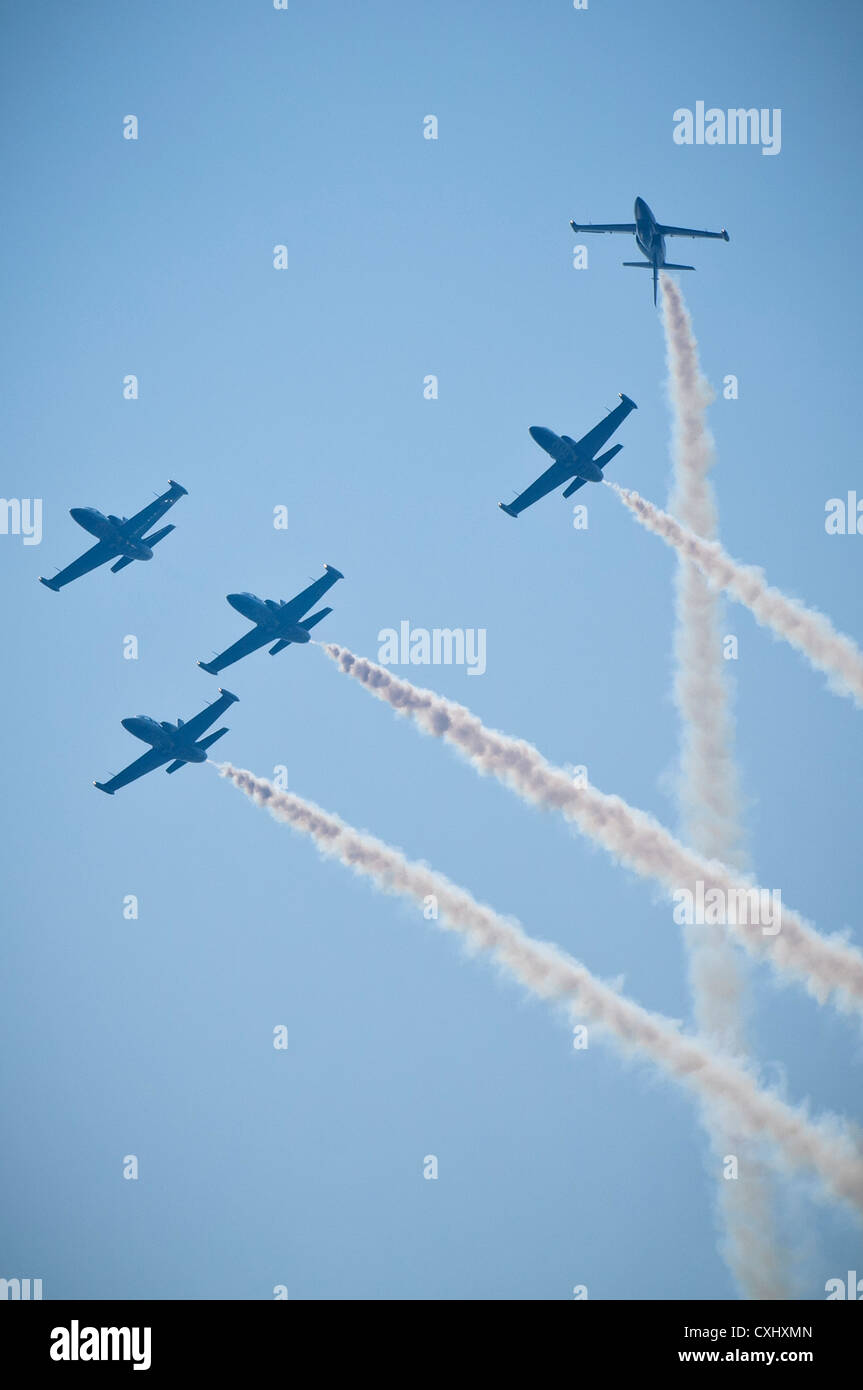 British Breitling jet team performing at 'La Festa del Cel' air show of Barcelona, Spain Stock Photo