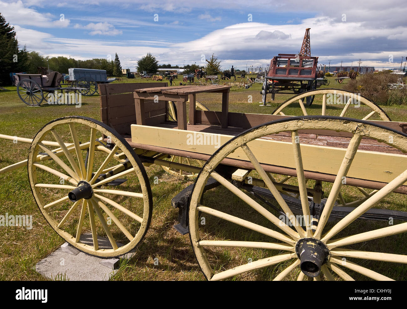 Elk198-4115 Chile, Patagonia, Punta Arenas, Museo del Recuerdo pioneer museum, wagon Stock Photo