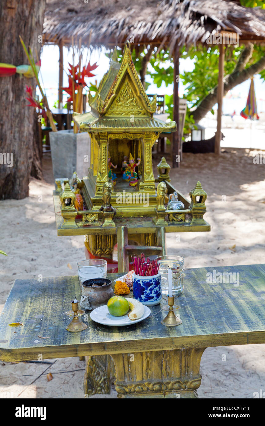 Little Altar with Food on Phuket in Thailand Stock Photo