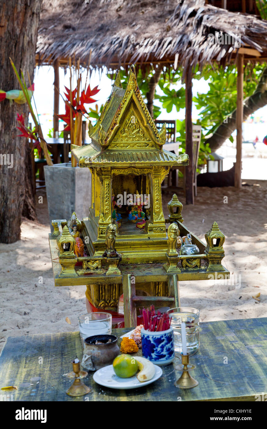 Little Altar with Food on Phuket in Thailand Stock Photo