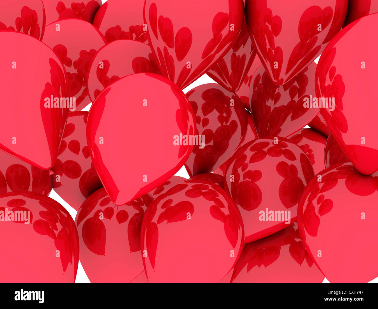 A bunch of red balloons floating. 3d illustration isolated over white Stock Photo