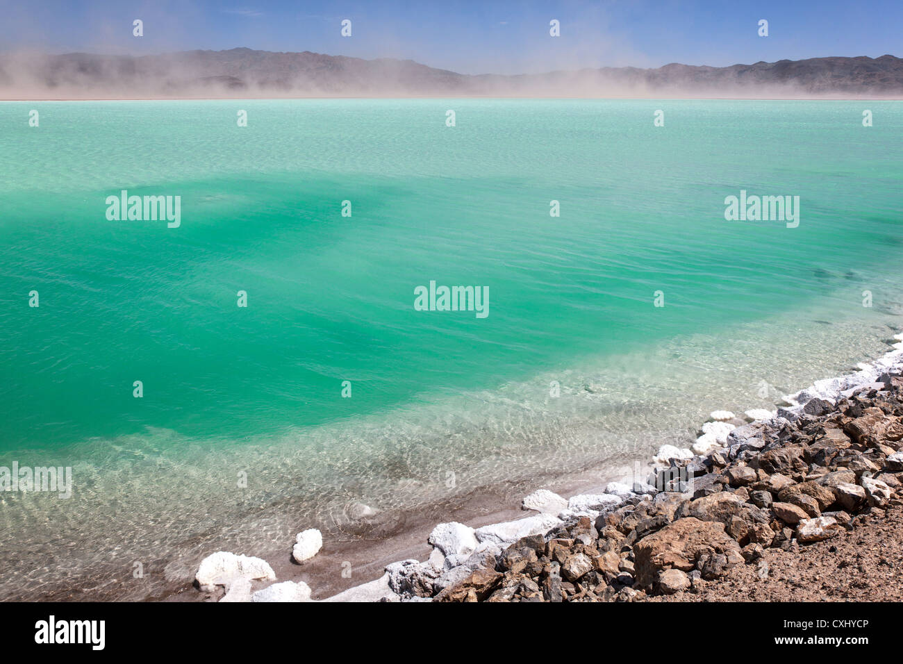 Lithium brine evaporation pond, Silver Peak, Nevada, USA Stock Photo