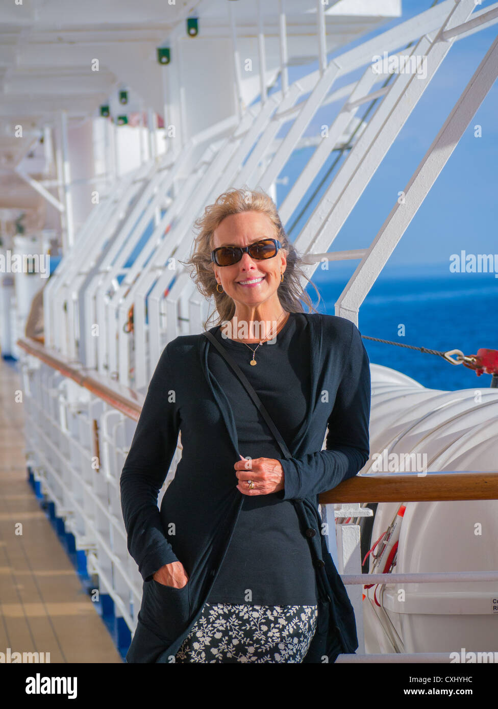 Middle aged beautiful Women on Cruise ship Stock Photo