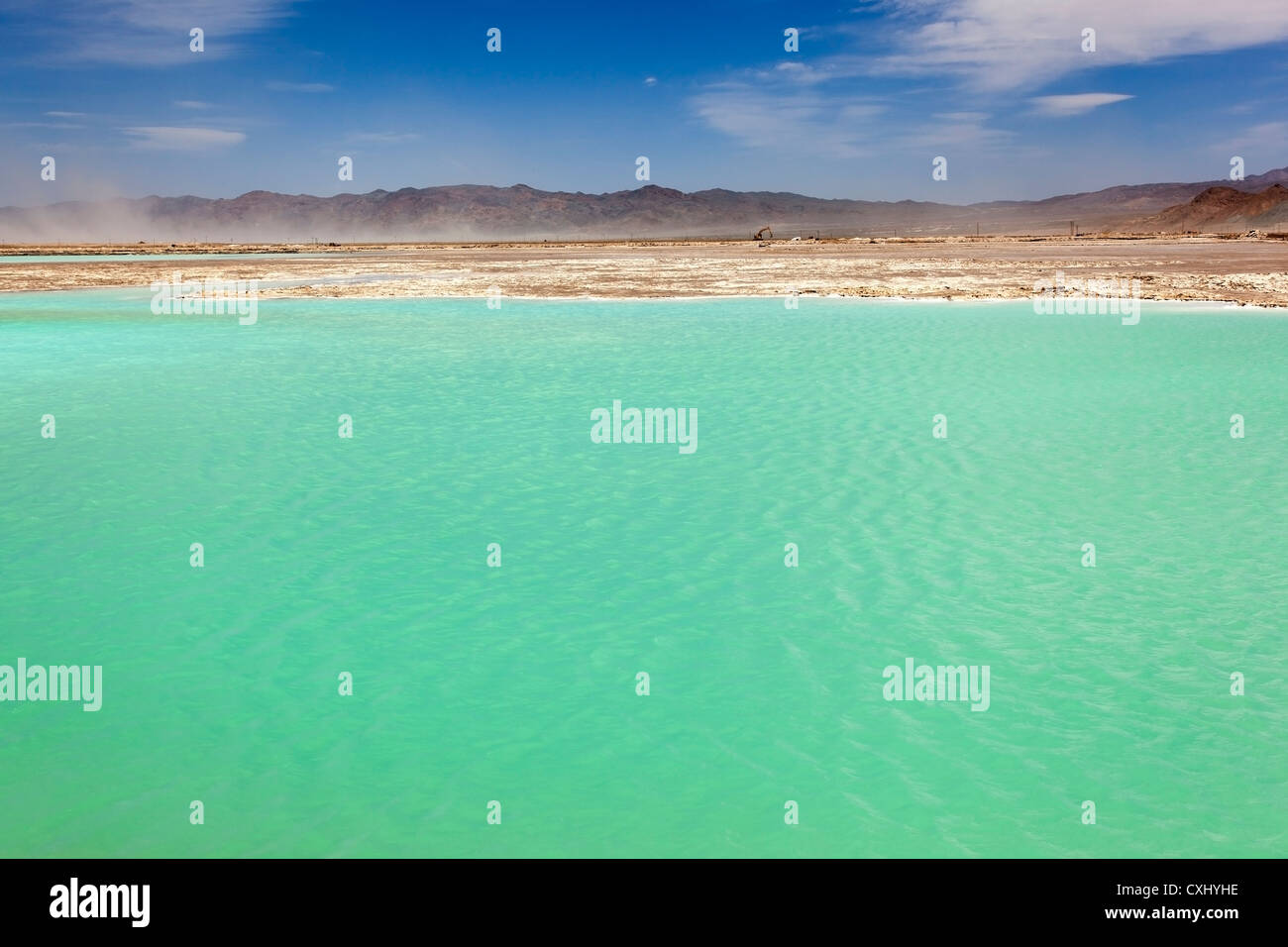 Lithium brine evaporation pond, Silver Peak, Nevada, USA Stock Photo