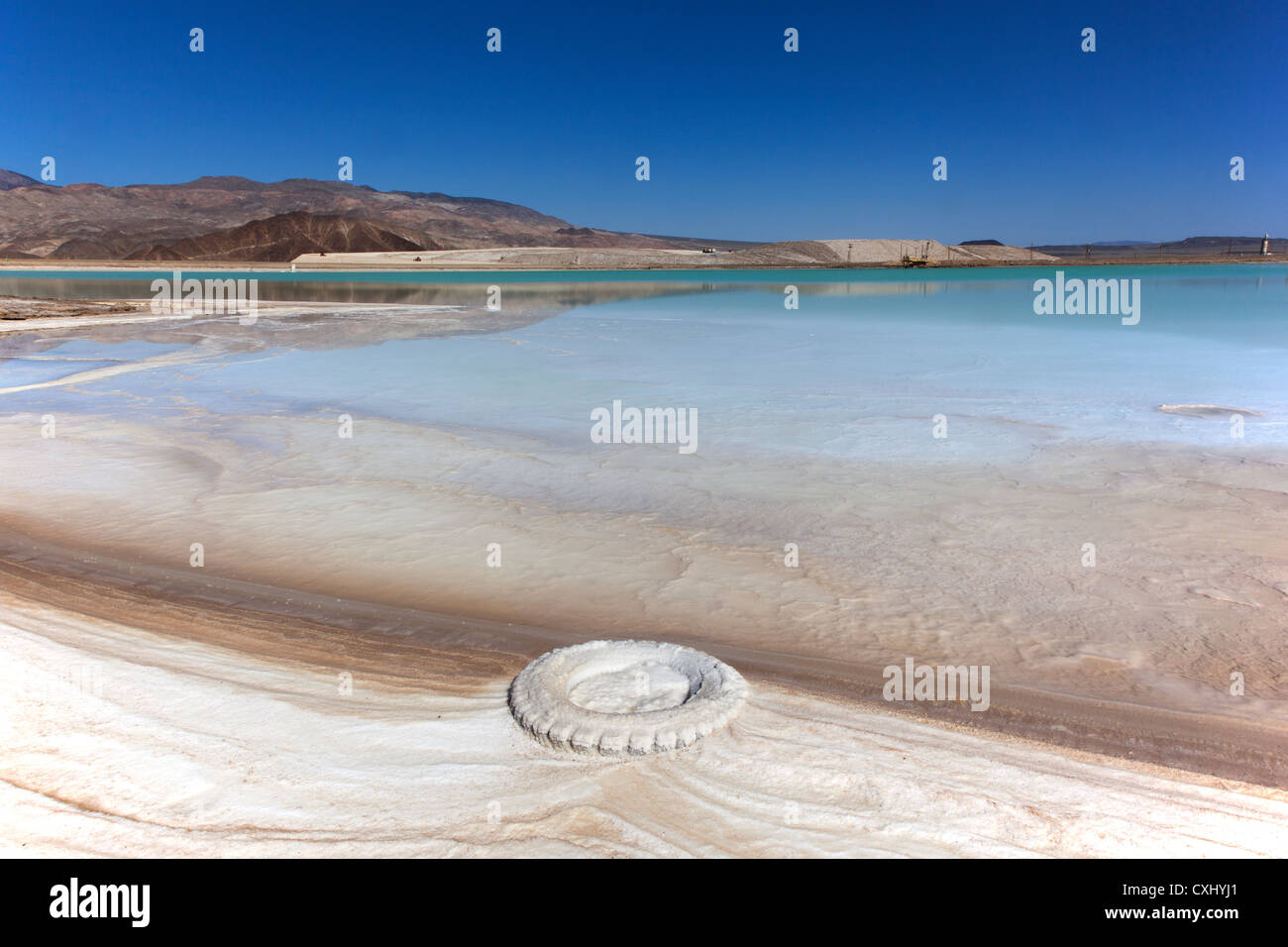 Lithium brine evaporation pond, Silver Peak, Nevada, USA Stock Photo