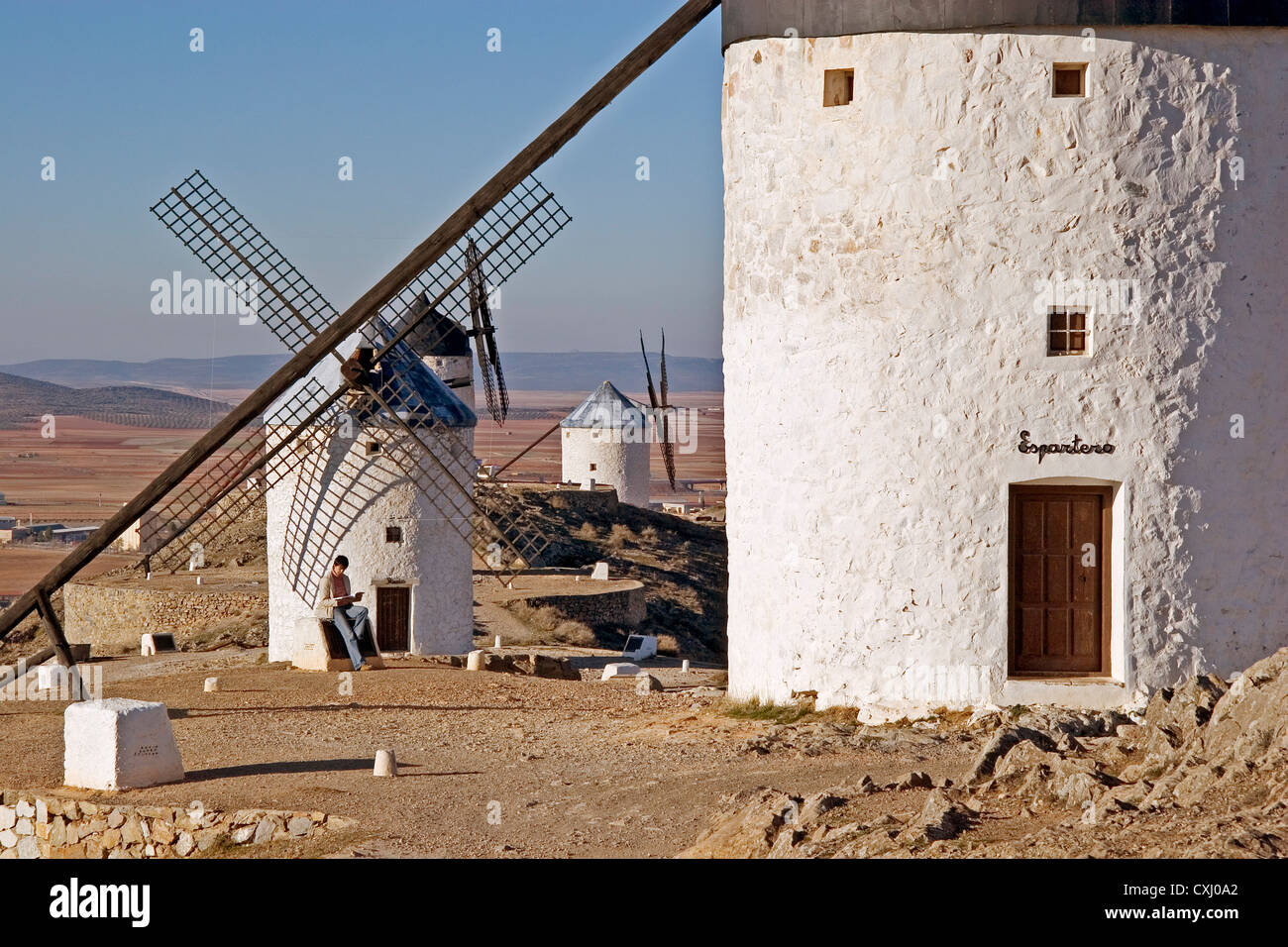 windmills Consuegra Toledo Castilla La Mancha Spain molinos de viento en consuegra toledo castilla la mancha españa Stock Photo