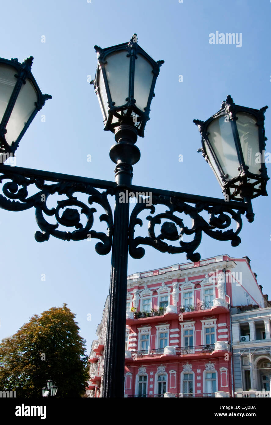 Street lamp in Odessa's Ekaterina (Empress Catherine the Great) Square Stock Photo