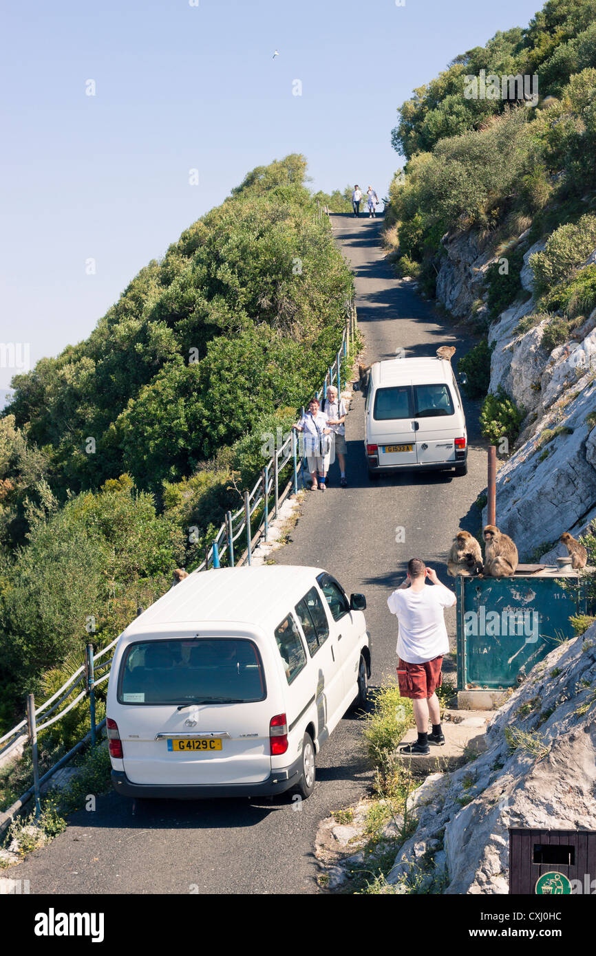 Cars and tourists people on the Rock of Gibraltar. Stock Photo