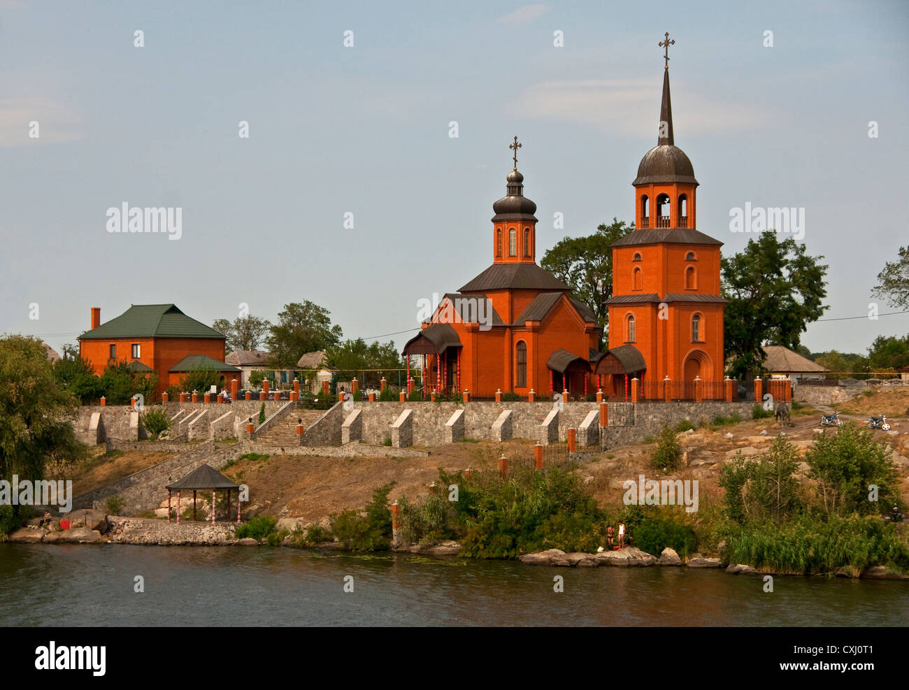Wooden Eastern Orthodox Christian church in south of Kiev along Dnieper River in Ukraine. Stock Photo