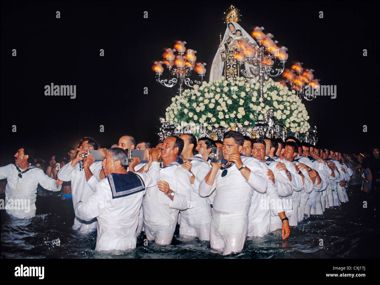 Virgen del Carmen sea procession Malaga Costa del Sol Andalusia Spain ...