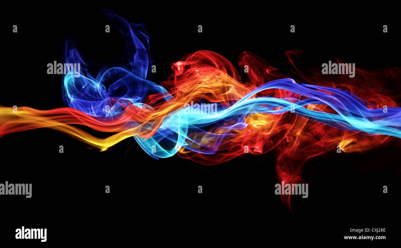 Red and blue smoke Stock Photo