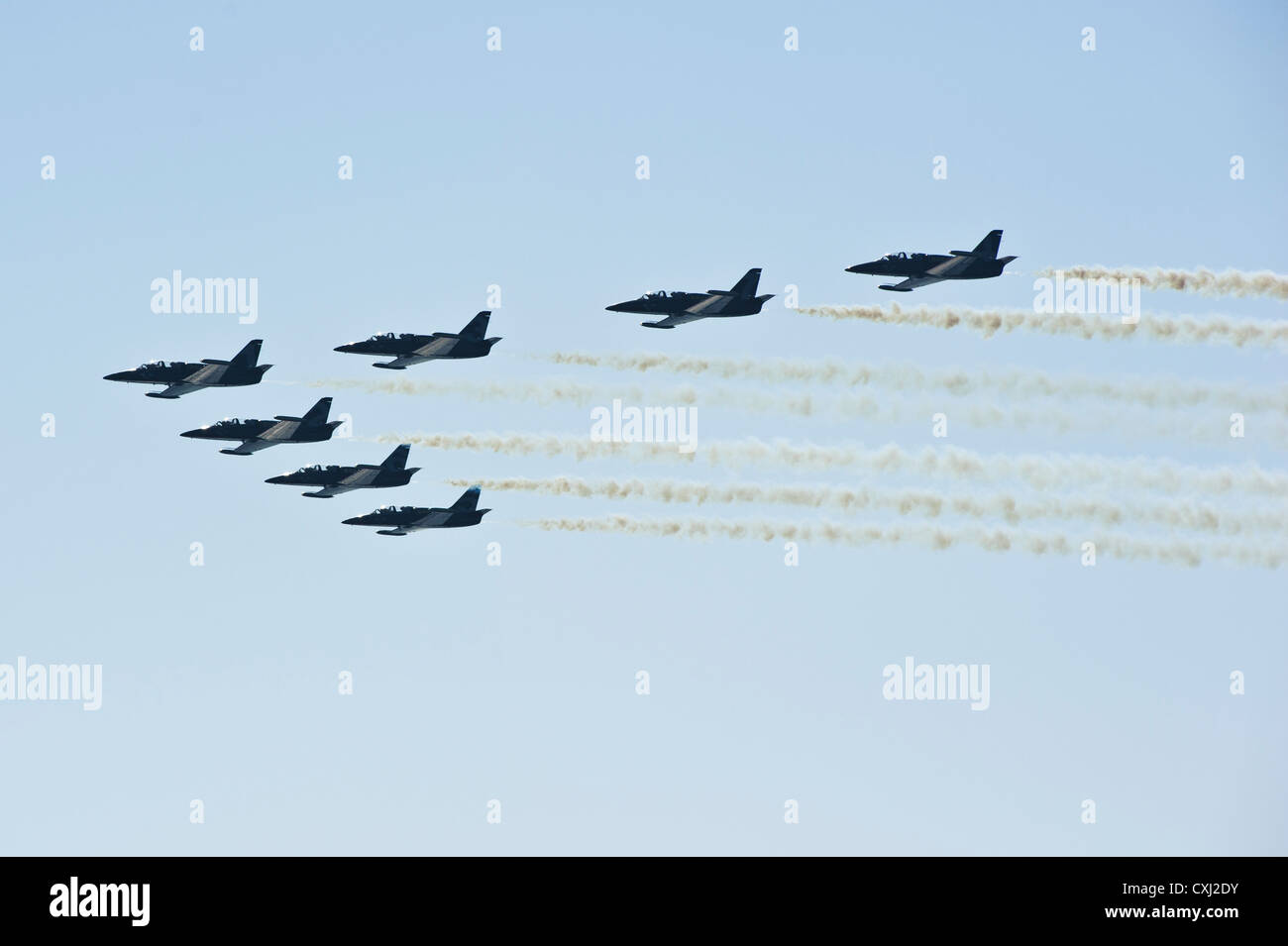 British Breitling jet team performing at 'La Festa del Cel' air show of Barcelona, Spain Stock Photo