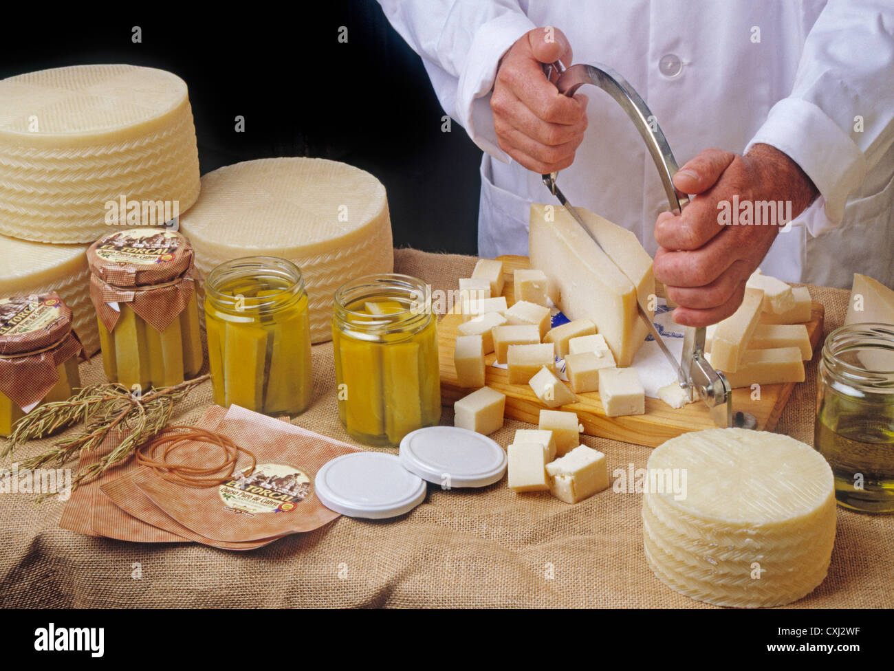 elaboration pure goat cheese olive oil with thyme andalusia spain